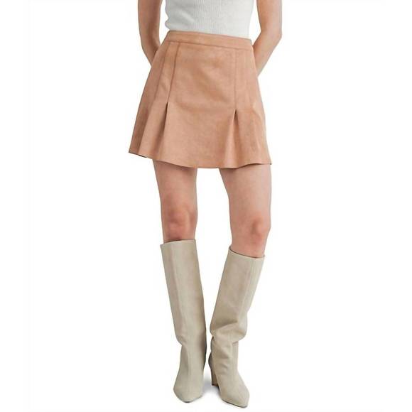 NEW SAGE THE LABEL nurture pleated vegan suede mini skirt in beige - Picture 1 of 3